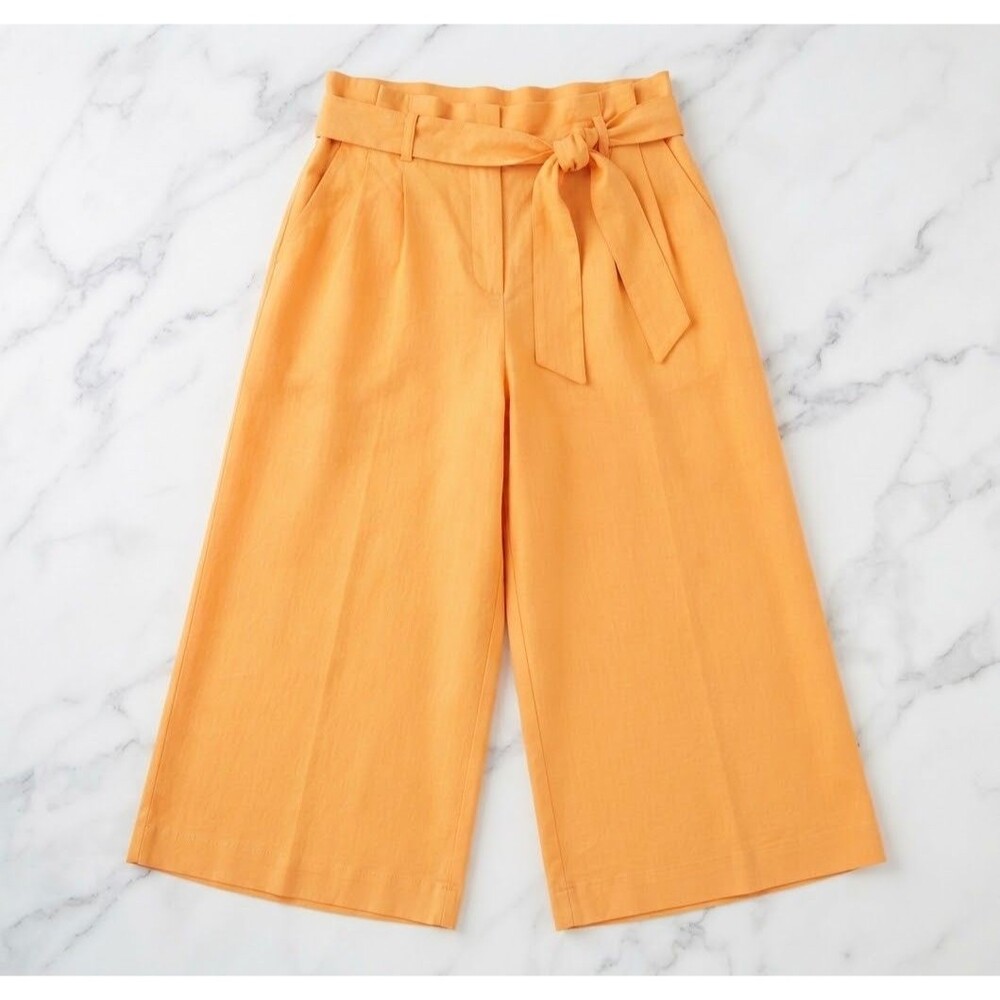 Ann Taylor Orange Lyocell Wide Leg Crop Pants 6 High Rise Paperbag Tie Waist